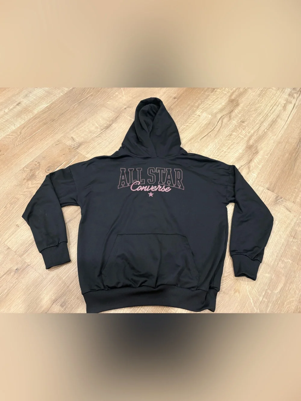 Kids Converse All Star Black Pullover Hoodie with Pink Glitter